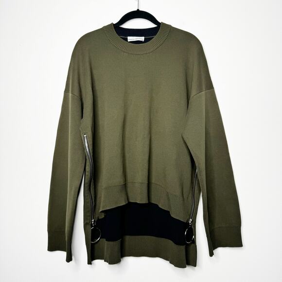 Paco Rabanne Oversized Cotton Side Zip Sweater Green Crewneck Size Medium - Picture 3 of 10